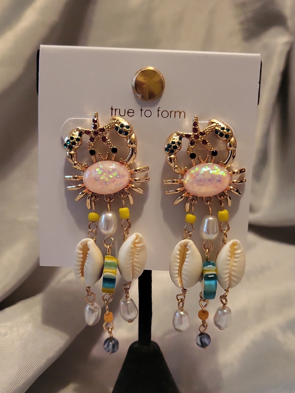 True To Form Opal Crab Starfish Dangle Earrings with Shells and Beads Te